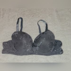 Gray Floral Underwire Push Up Bra